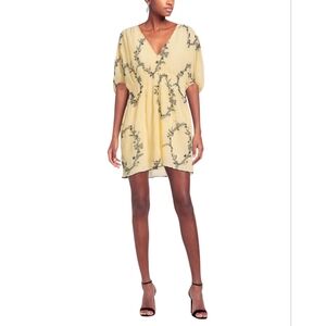 Ganni Pleated Georgette Mini Dress In Yellow And Black Women's Size Large